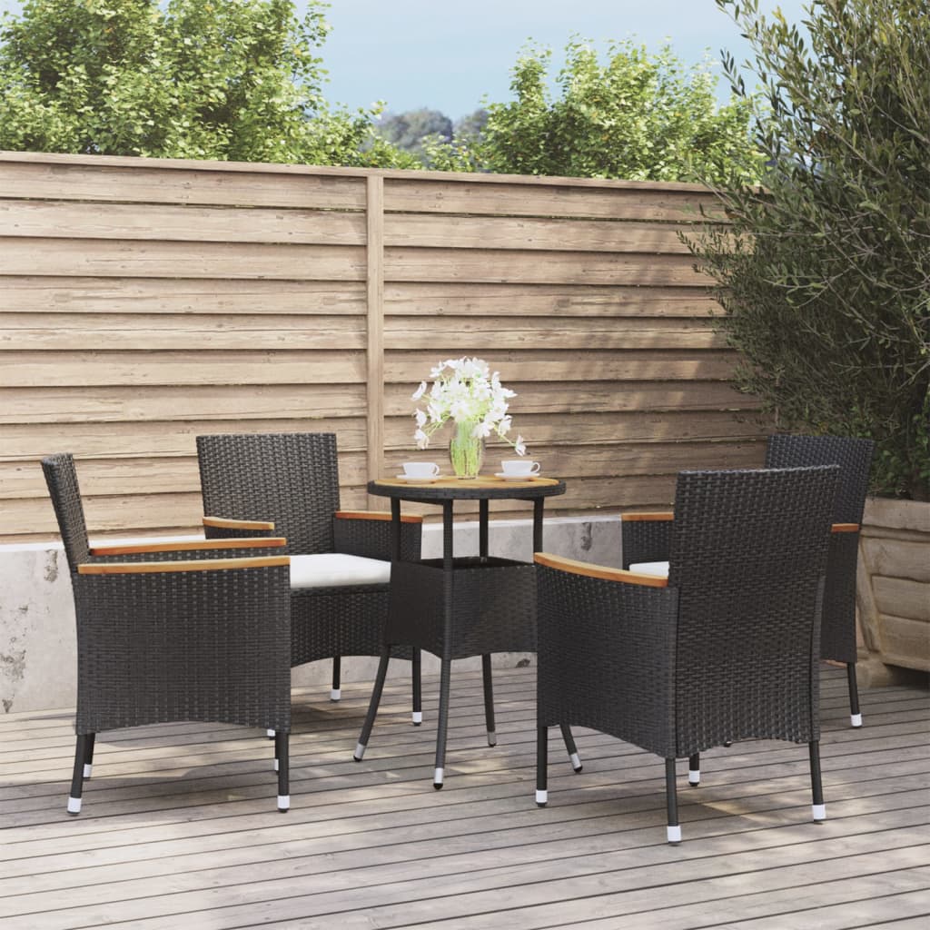 Set BistrÃ² da Giardino 5 pz con Cuscini in Polyrattan Nero