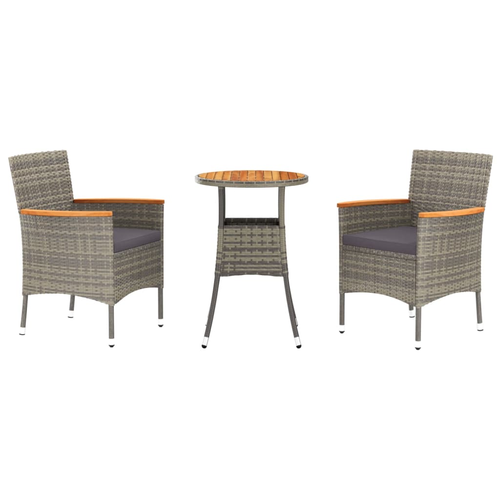 Set BistrÃ² da Giardino 3 pz con Cuscini in Polyrattan Grigio