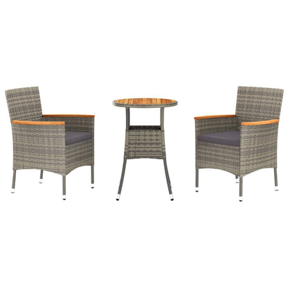 Set BistrÃ² da Giardino 3 pz con Cuscini in Polyrattan Grigio
