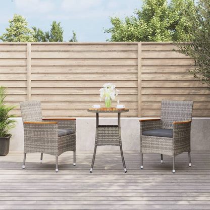 Set BistrÃ² da Giardino 3 pz con Cuscini in Polyrattan Grigio