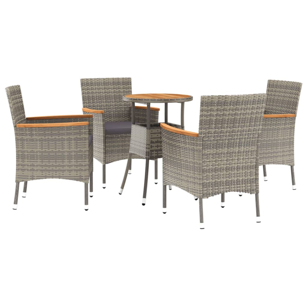 Set BistrÃƒÂ² da Giardino 5 pz con Cuscini in Polyrattan Grigio