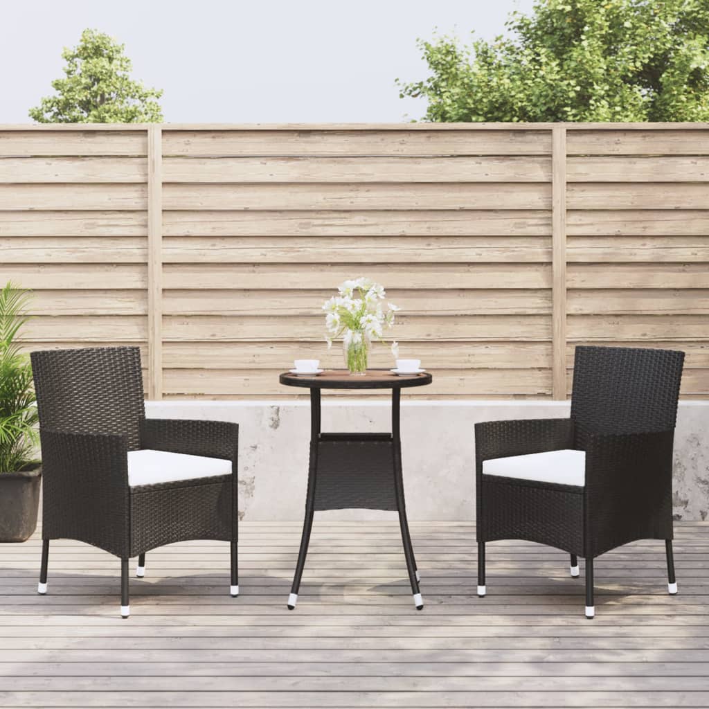 Set BistrÃ² da Giardino 3 pz con Cuscini in Polyrattan Nero