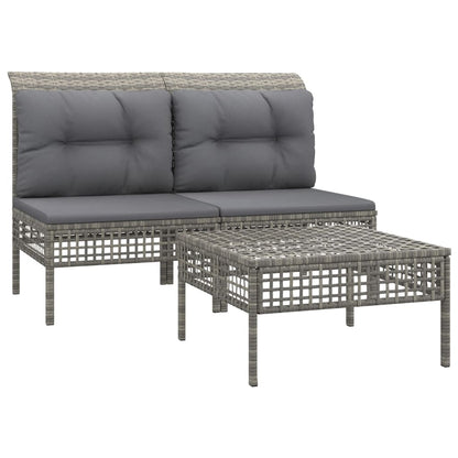 Set Divani da Giardino 3 pz con Cuscini in Polyrattan Grigio