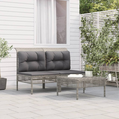 Set Divani da Giardino 3 pz con Cuscini in Polyrattan Grigio