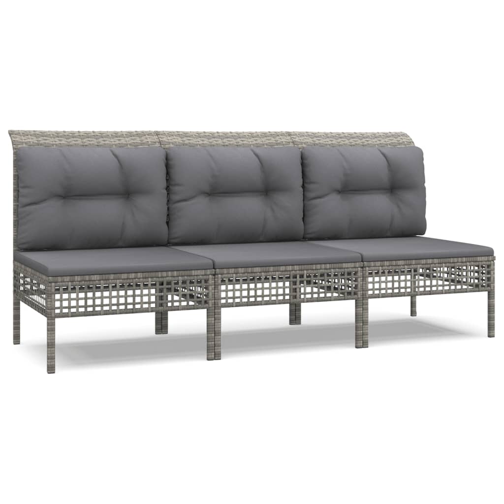 Set Divani da Giardino 3 pz con Cuscini in Polyrattan Grigio