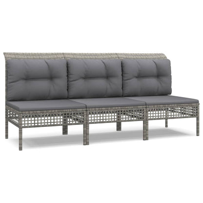 Set Divani da Giardino 3 pz con Cuscini in Polyrattan Grigio