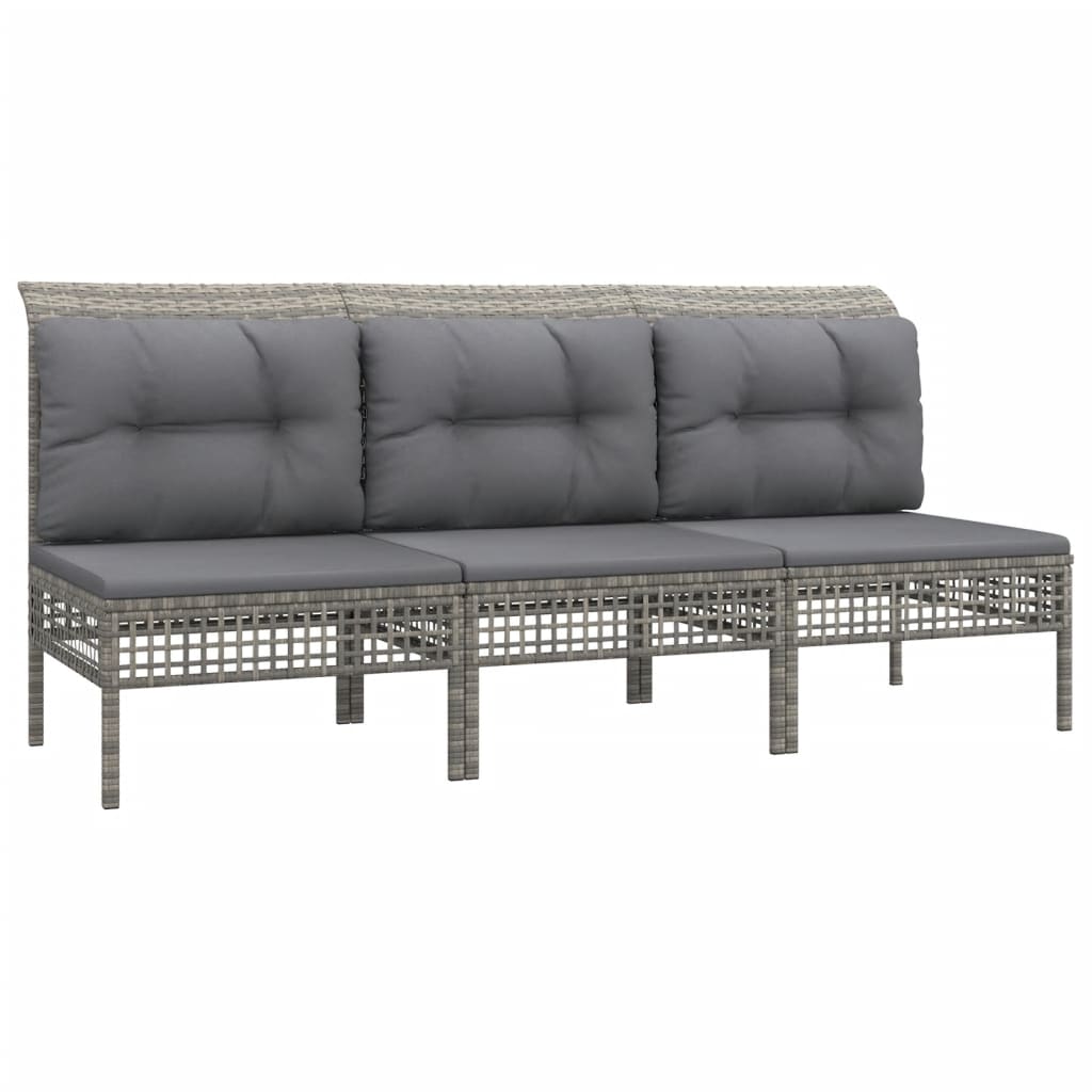 Set Divani da Giardino 3 pz con Cuscini in Polyrattan Grigio