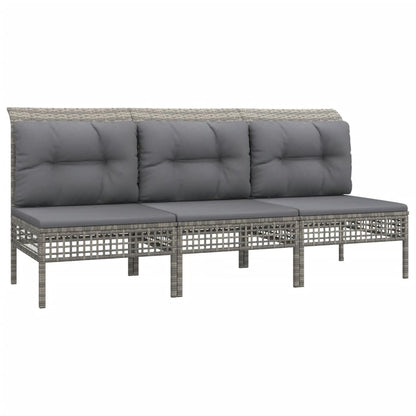 Set Divani da Giardino 3 pz con Cuscini in Polyrattan Grigio