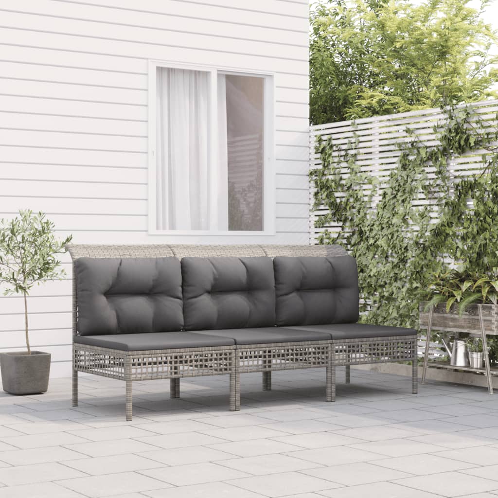 Set Divani da Giardino 3 pz con Cuscini in Polyrattan Grigio