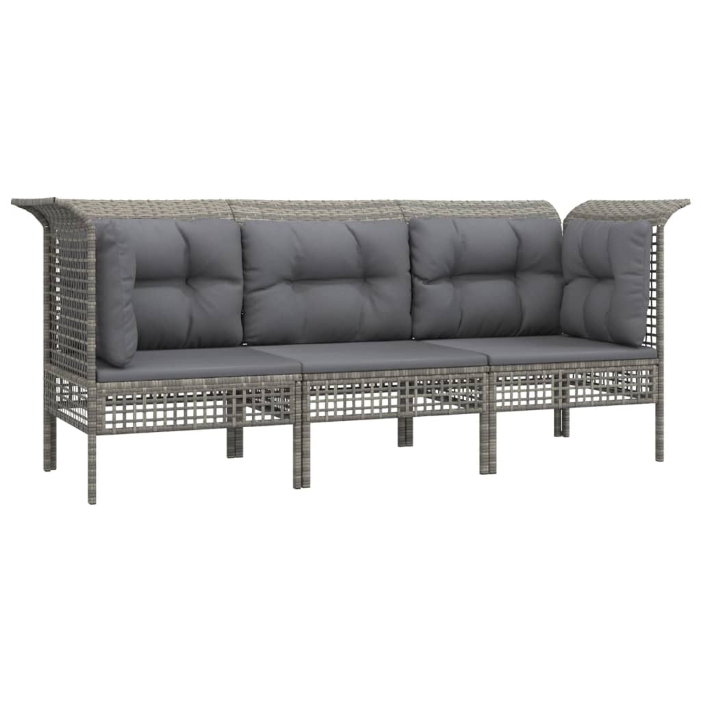 Set Divani da Giardino 3 pz con Cuscini in Polyrattan Grigio