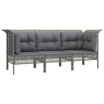 Set Divani da Giardino 3 pz con Cuscini in Polyrattan Grigio