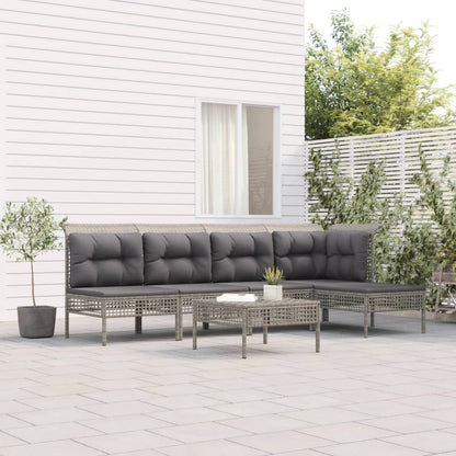 Set Divani da Giardino 6 pz con Cuscini in Polyrattan Grigio