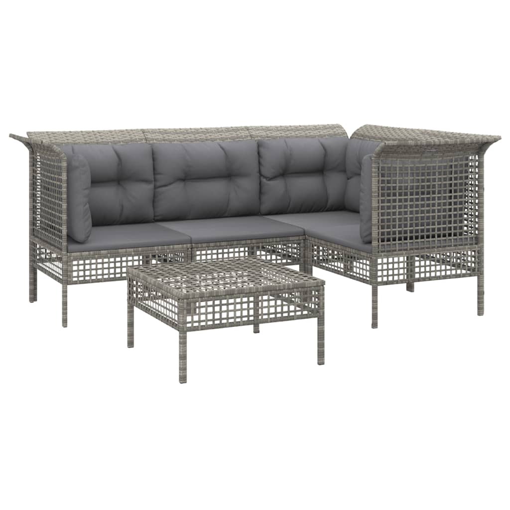 Set Divani da Giardino 5 pz con Cuscini in Polyrattan Grigio