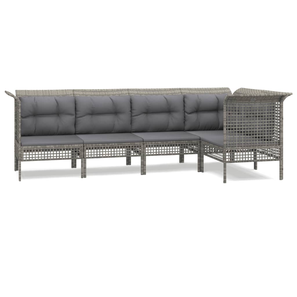 Set Divani da Giardino 5 pz con Cuscini in Polyrattan Grigio