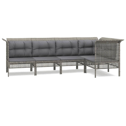 Set Divani da Giardino 5 pz con Cuscini in Polyrattan Grigio