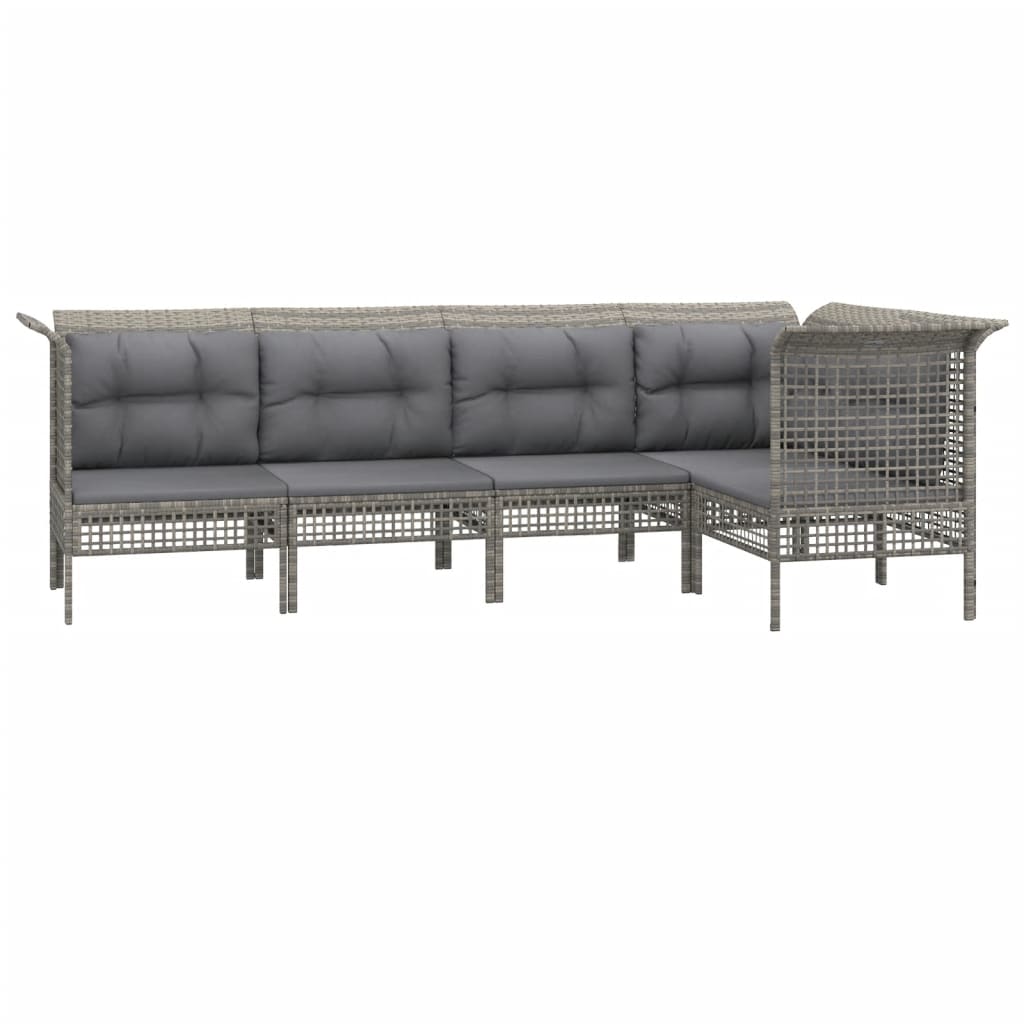 Set Divani da Giardino 5 pz con Cuscini in Polyrattan Grigio