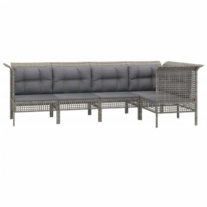 Set Divani da Giardino 5 pz con Cuscini in Polyrattan Grigio
