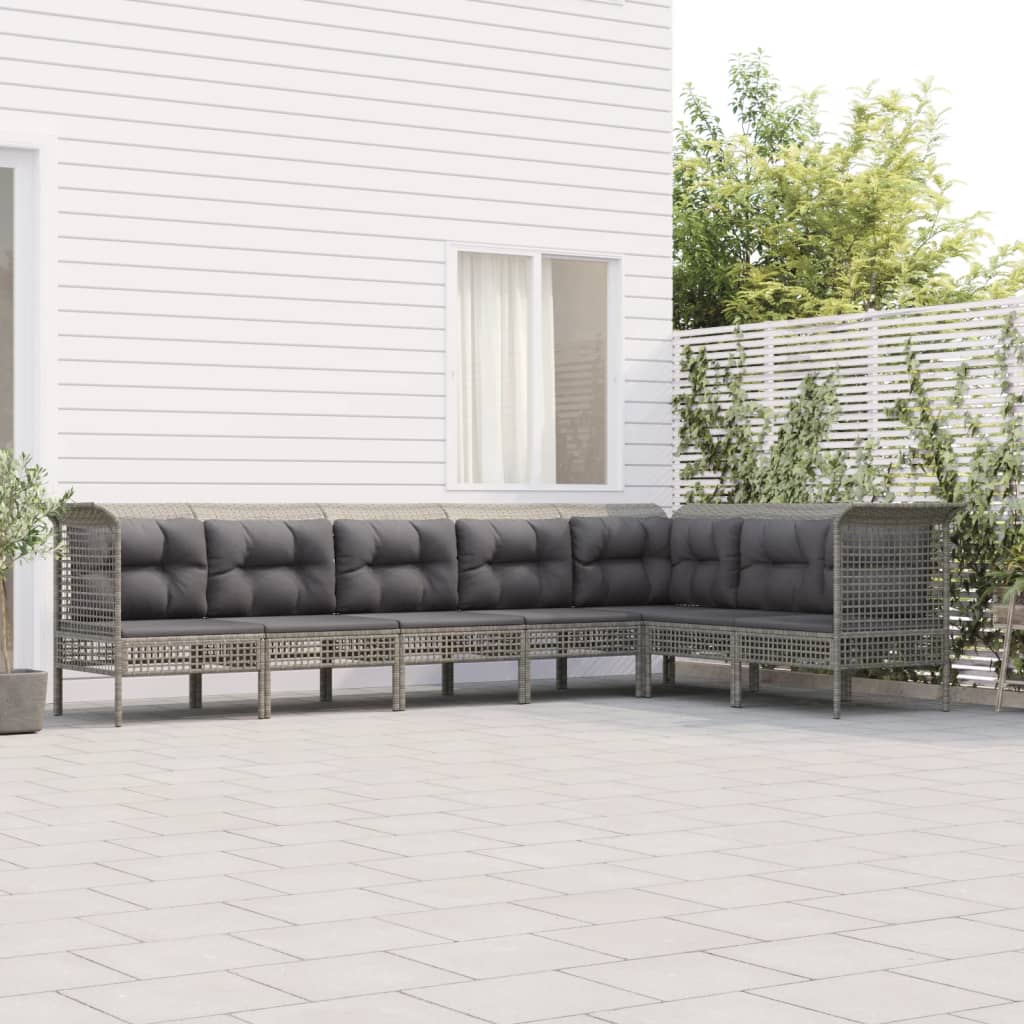 Set Divani da Giardino 7 pz con Cuscini in Polyrattan Grigio