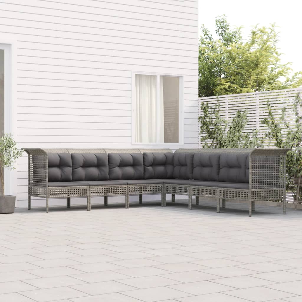 Set Divani da Giardino 7 pz con Cuscini in Polyrattan Grigio