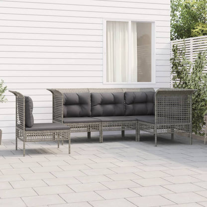 Set Divani da Giardino 5 pz con Cuscini in Polyrattan Grigio