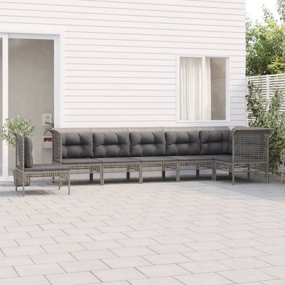 Set Divani da Giardino 7 pz con Cuscini in Polyrattan Grigio
