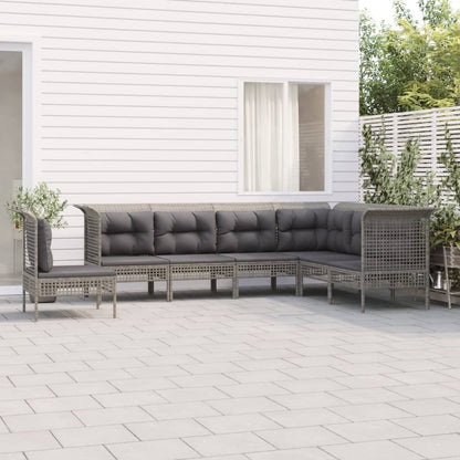 Set Divani da Giardino 7 pz con Cuscini in Polyrattan Grigio