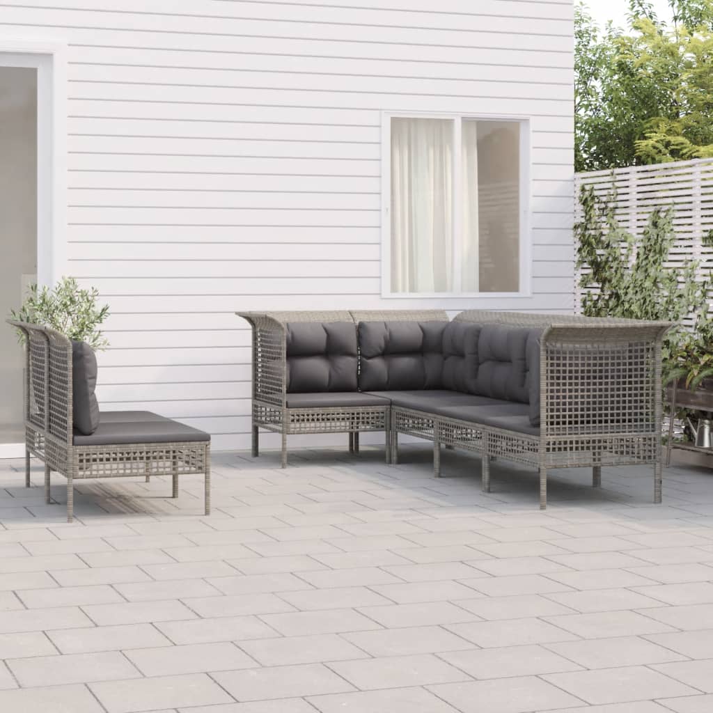 Set Divani da Giardino 7 pz con Cuscini in Polyrattan Grigio