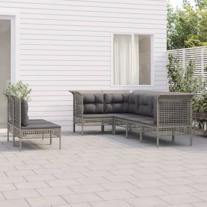 Set Divani da Giardino 7 pz con Cuscini in Polyrattan Grigio