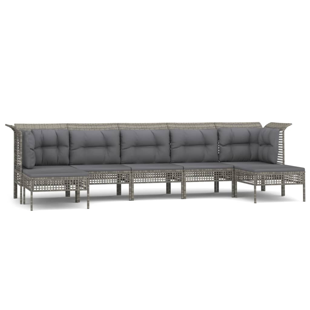 Set Divani da Giardino 7 pz con Cuscini in Polyrattan Grigio