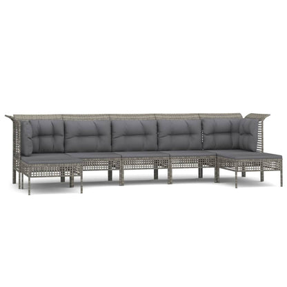 Set Divani da Giardino 7 pz con Cuscini in Polyrattan Grigio