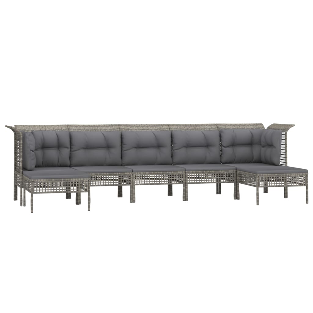 Set Divani da Giardino 7 pz con Cuscini in Polyrattan Grigio