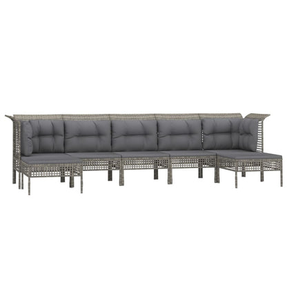 Set Divani da Giardino 7 pz con Cuscini in Polyrattan Grigio