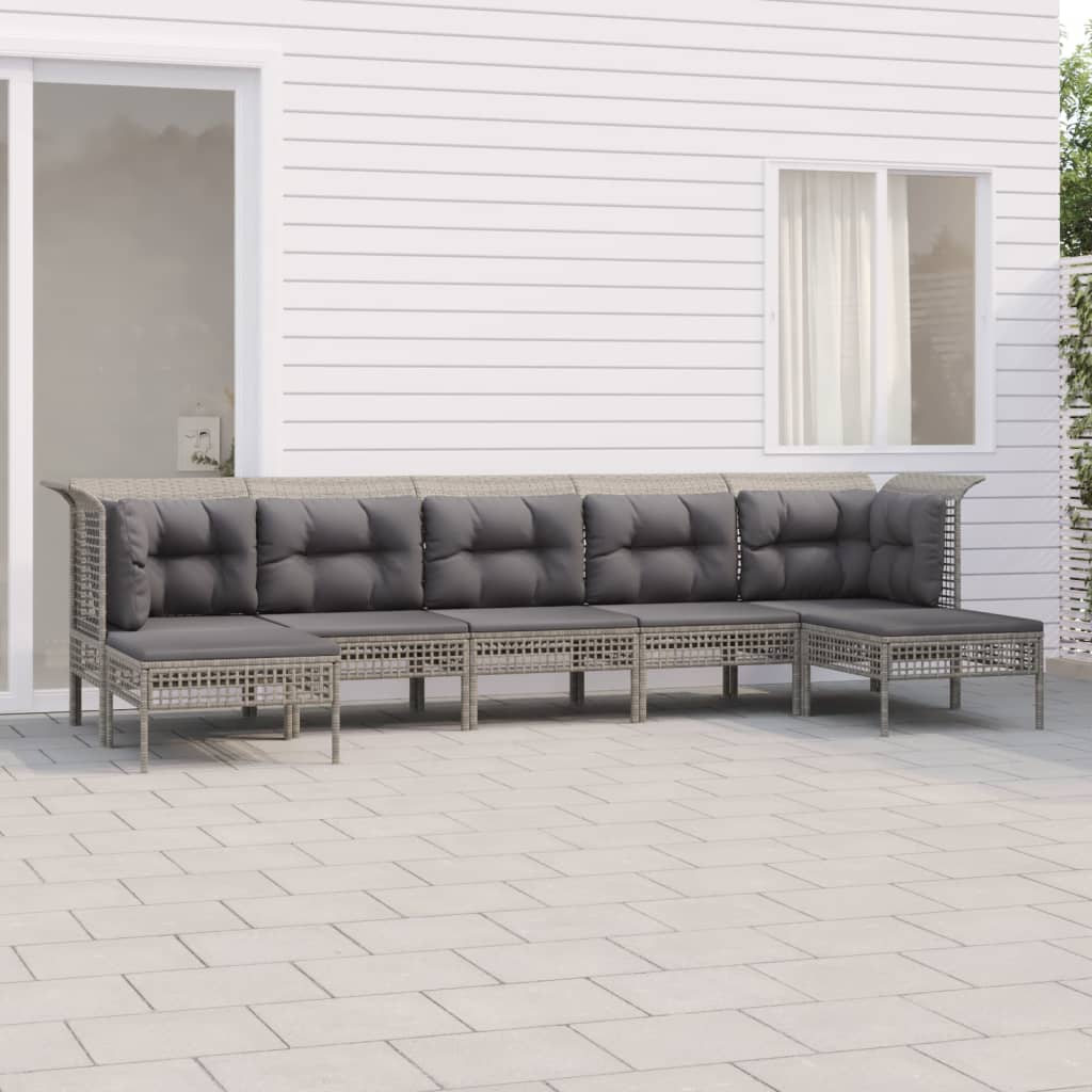 Set Divani da Giardino 7 pz con Cuscini in Polyrattan Grigio