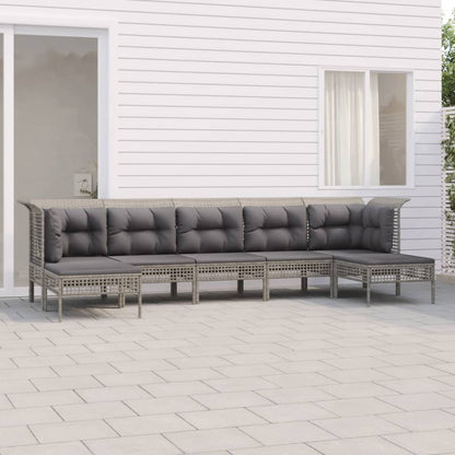 Set Divani da Giardino 7 pz con Cuscini in Polyrattan Grigio