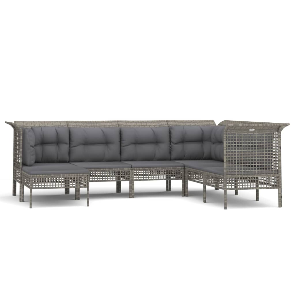 Set Divani da Giardino 7 pz con Cuscini in Polyrattan Grigio