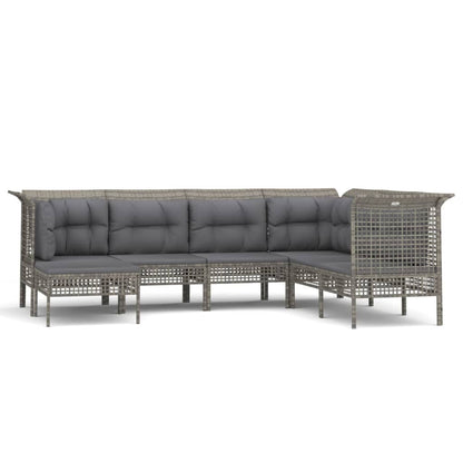 Set Divani da Giardino 7 pz con Cuscini in Polyrattan Grigio