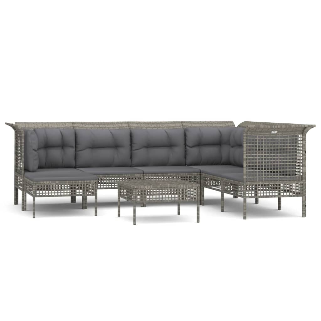 Set Divani da Giardino 8 pz con Cuscini in Polyrattan Grigio