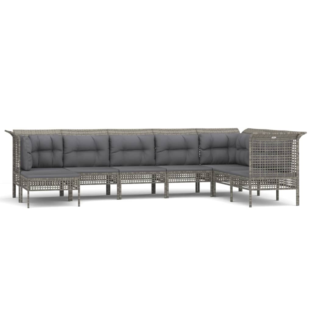Set Divani da Giardino 8 pz con Cuscini in Polyrattan Grigio