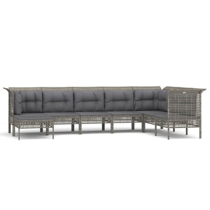 Set Divani da Giardino 8 pz con Cuscini in Polyrattan Grigio