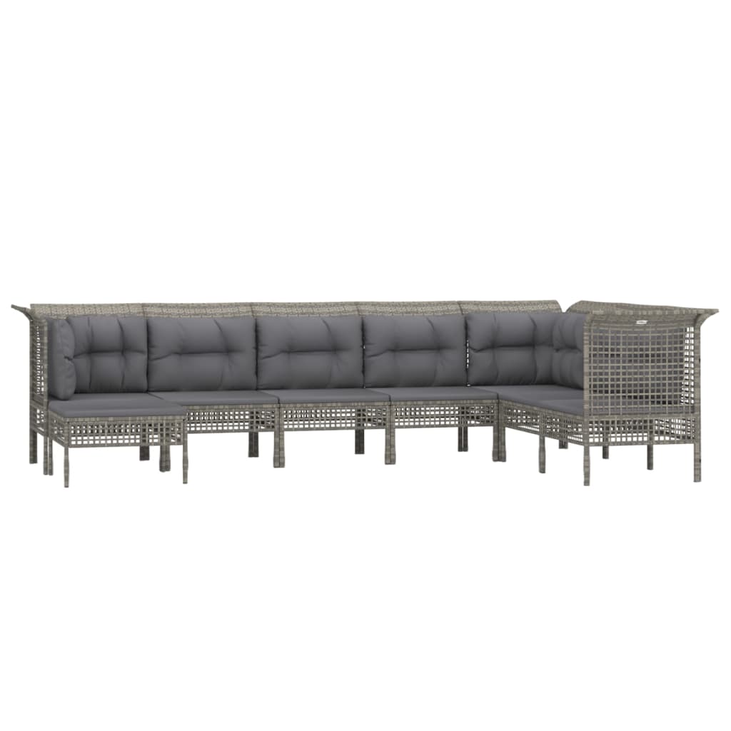 Set Divani da Giardino 8 pz con Cuscini in Polyrattan Grigio