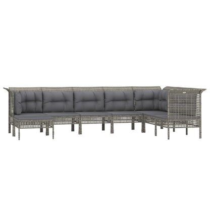 Set Divani da Giardino 8 pz con Cuscini in Polyrattan Grigio