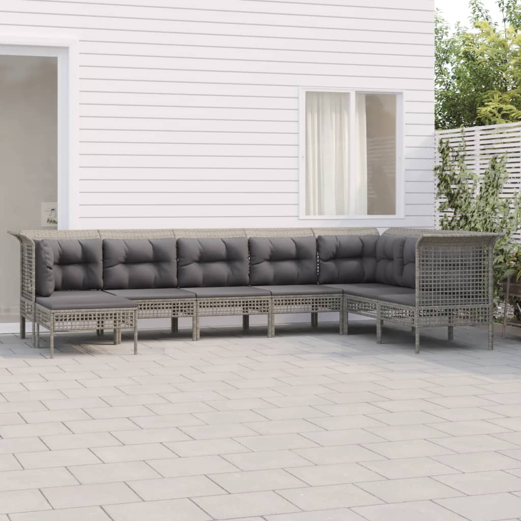 Set Divani da Giardino 8 pz con Cuscini in Polyrattan Grigio