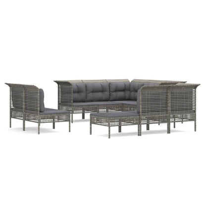 Set Divani da Giardino 10 pz con Cuscini in Polyrattan Grigio