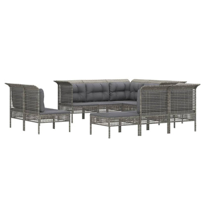 Set Divani da Giardino 10 pz con Cuscini in Polyrattan Grigio