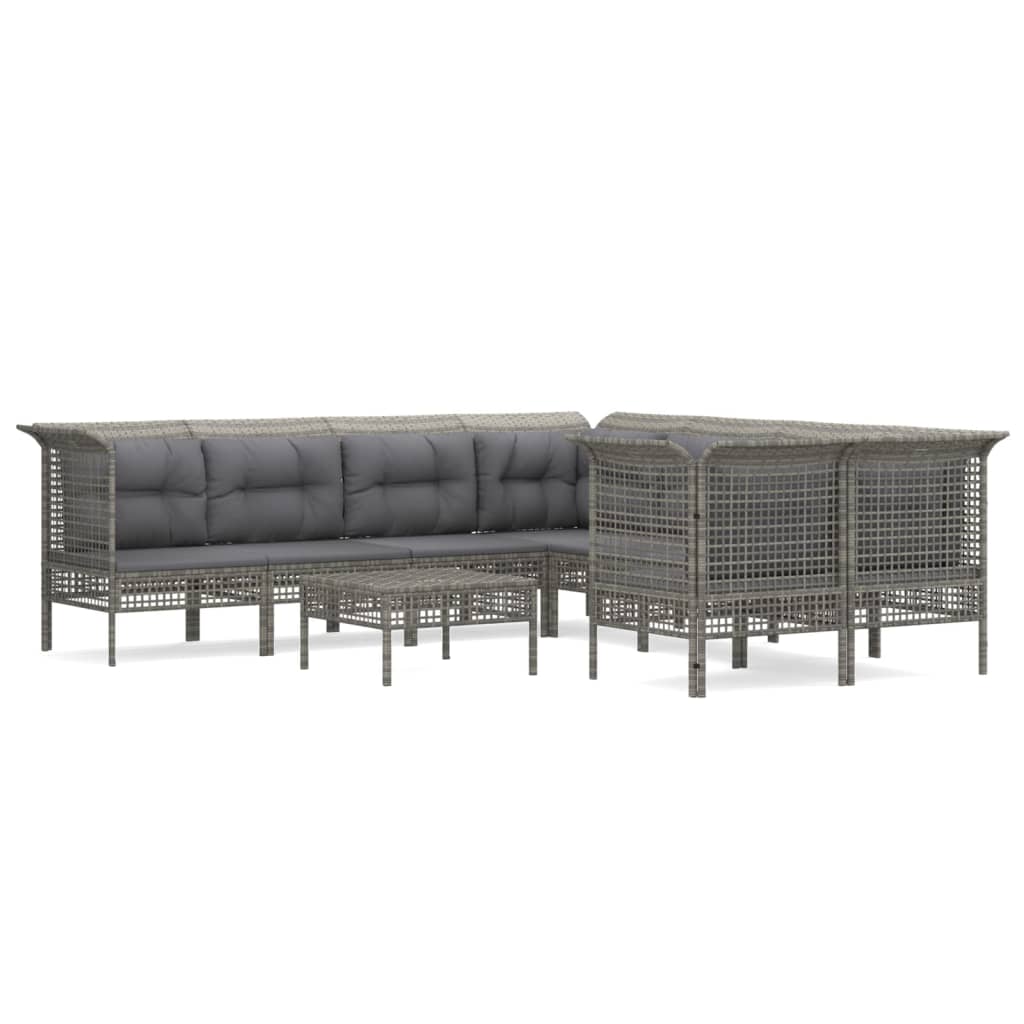 Set Divani da Giardino 10 pz con Cuscini in Polyrattan Grigio