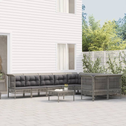Set Divani da Giardino 10 pz con Cuscini in Polyrattan Grigio