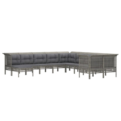 Set Divani da Giardino 10 pz con Cuscini in Polyrattan Grigio