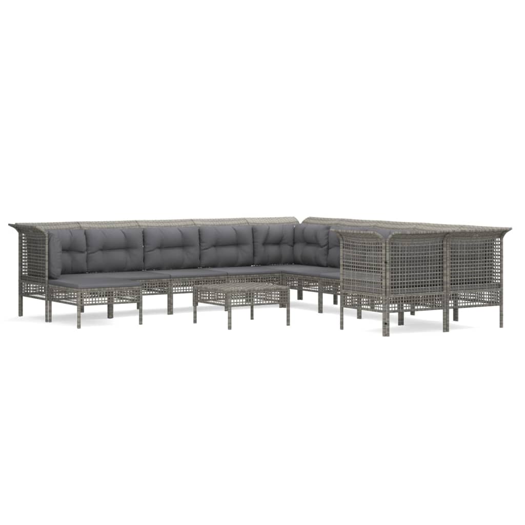 Set Divani da Giardino 11 pz con Cuscini in Polyrattan Grigio