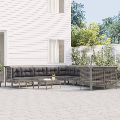 Set Divani da Giardino 11 pz con Cuscini in Polyrattan Grigio