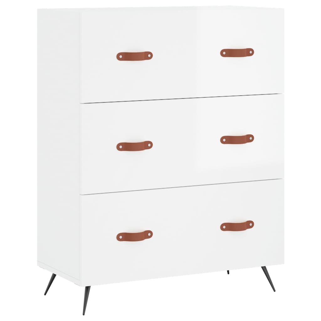 Cassettiera Bianco Lucido 69,5x34x90 cm in Legno Multistrato
